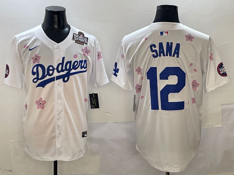 Men Los Angeles Dodgers 12 Sana White Sakura Edition 2025 Nike MLB Jersey style 6